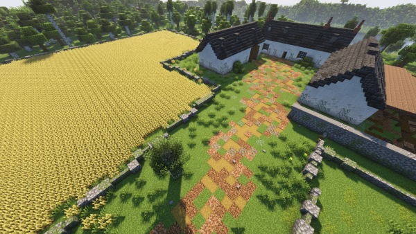 Bird's eye view of the farm on Minecraft Ellisland