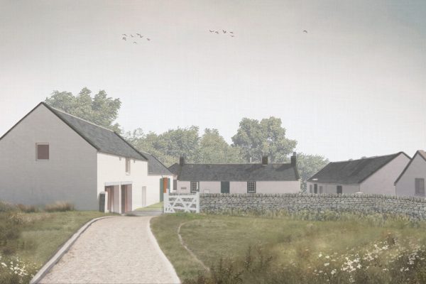 A visualisation of the approach to Ellisland Farm after the site has been restored